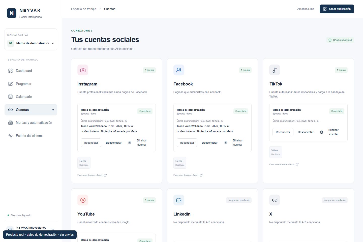 Vista de cuentas conectadas
