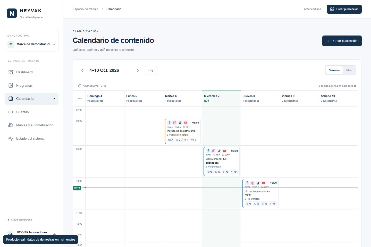 Calendario semanal multirred